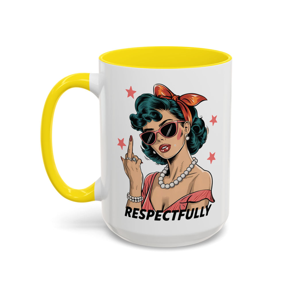 Respectfully Retro Woman Mug | Funny Sassy Middle Finger Coffee Cup