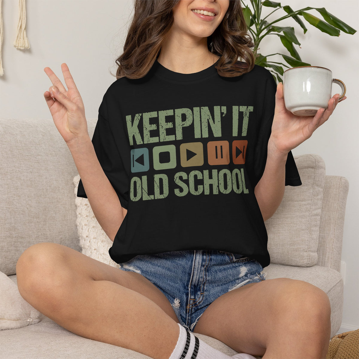 Keepin' It Old School T-Shirt — Retro Media Buttons Graphic Tee