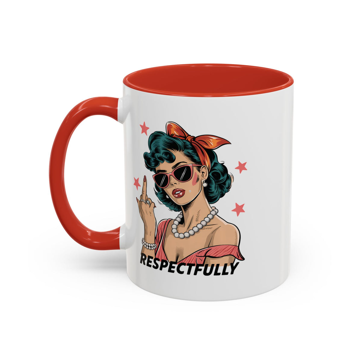 Respectfully Retro Woman Mug | Funny Sassy Middle Finger Coffee Cup