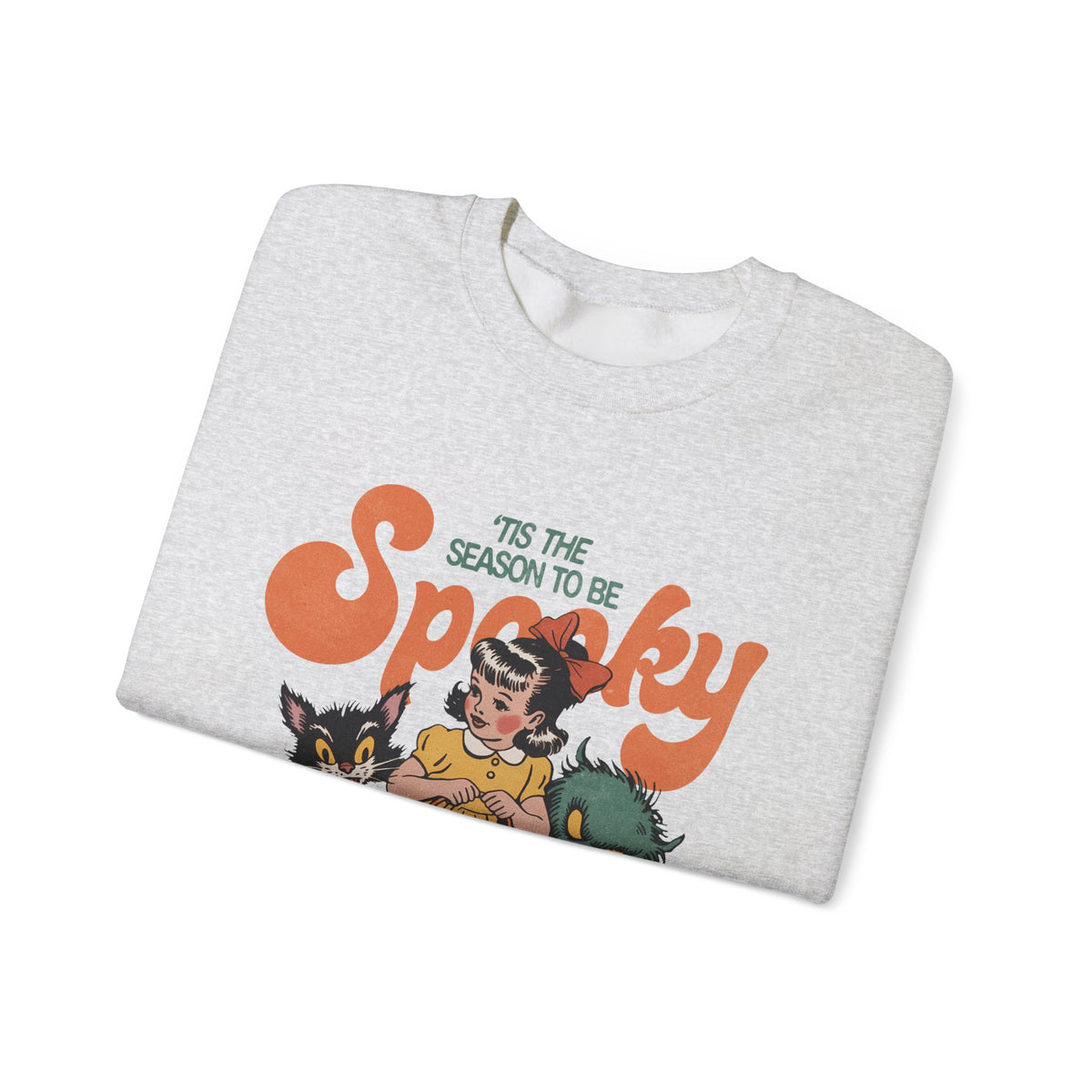 Spooky Vintage Girl Crewneck Sweatshirt — 'Tis the Season to Be Spooky Halloween Sweater