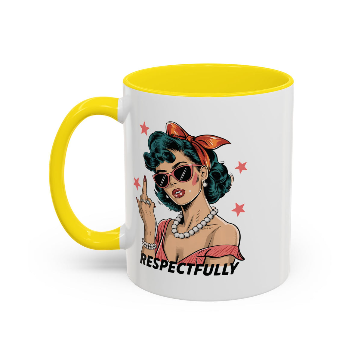 Respectfully Retro Woman Mug | Funny Sassy Middle Finger Coffee Cup
