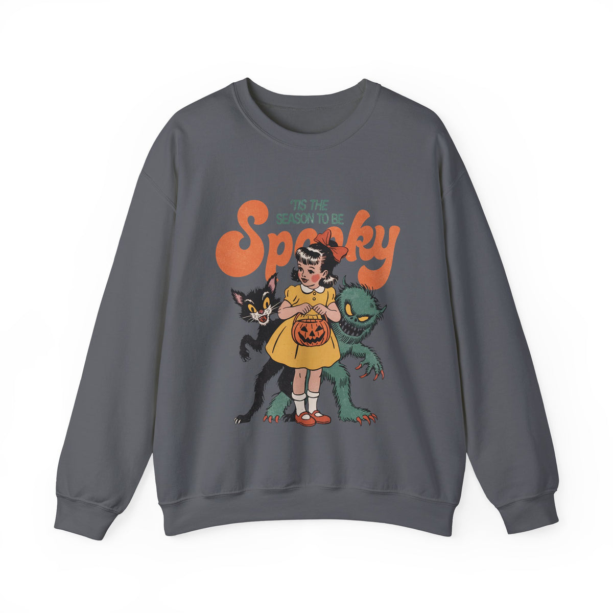 Spooky Vintage Girl Crewneck Sweatshirt — 'Tis the Season to Be Spooky Halloween Sweater