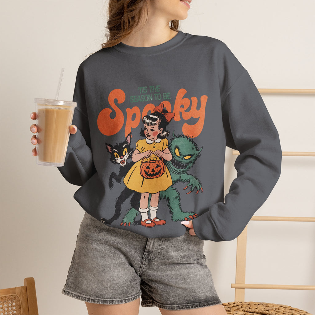 Spooky Vintage Girl Crewneck Sweatshirt — 'Tis the Season to Be Spooky Halloween Sweater