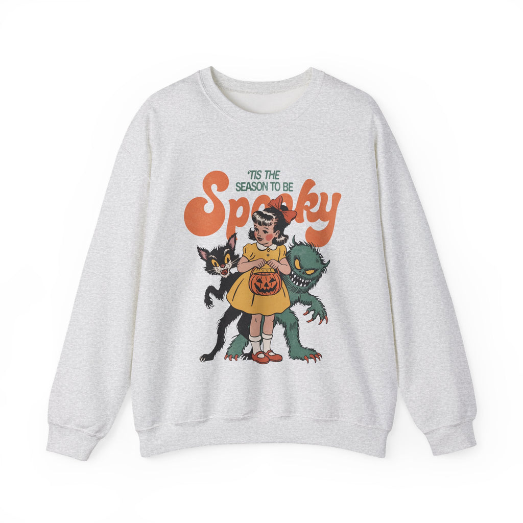 Spooky Vintage Girl Crewneck Sweatshirt — 'Tis the Season to Be Spooky Halloween Sweater