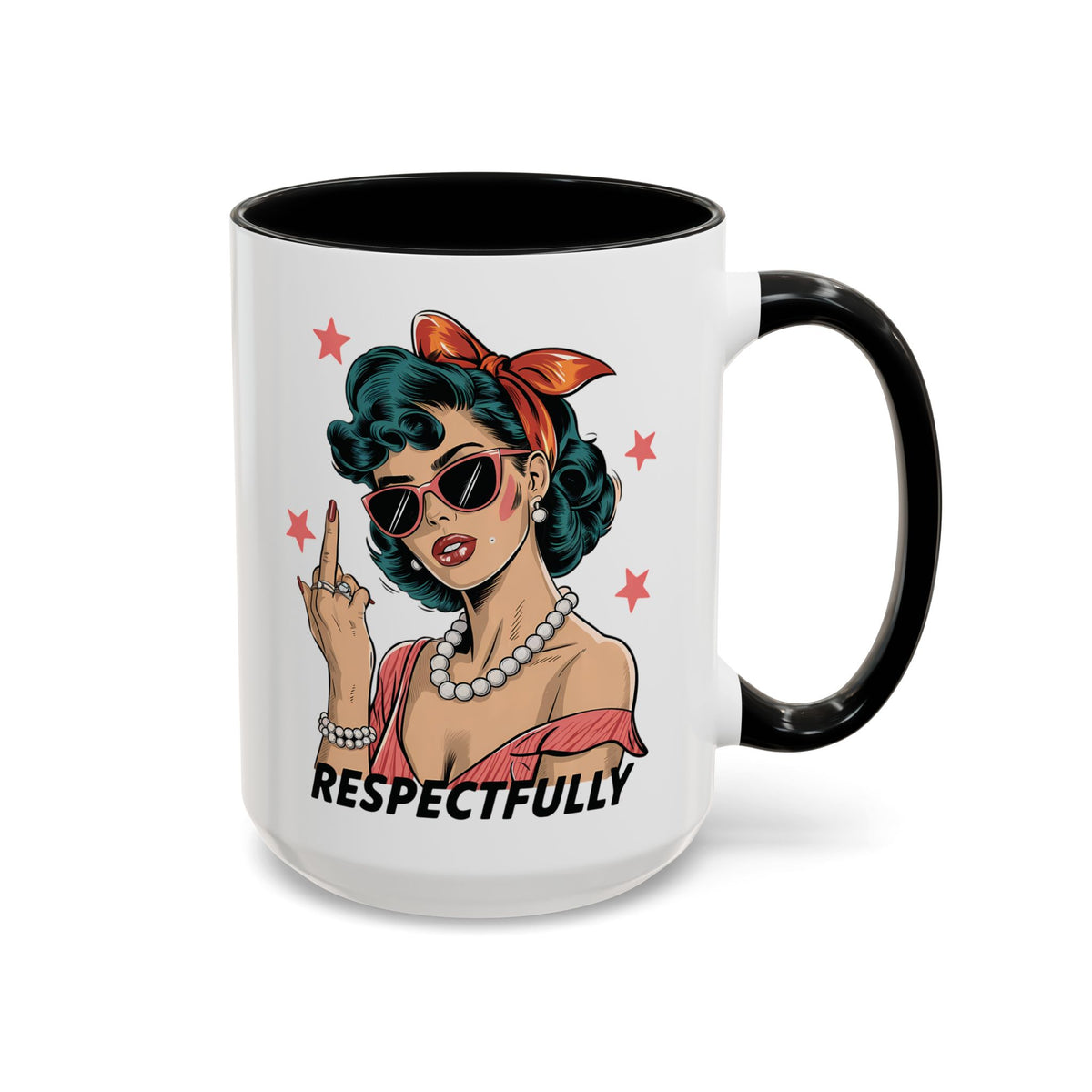 Respectfully Retro Woman Mug | Funny Sassy Middle Finger Coffee Cup