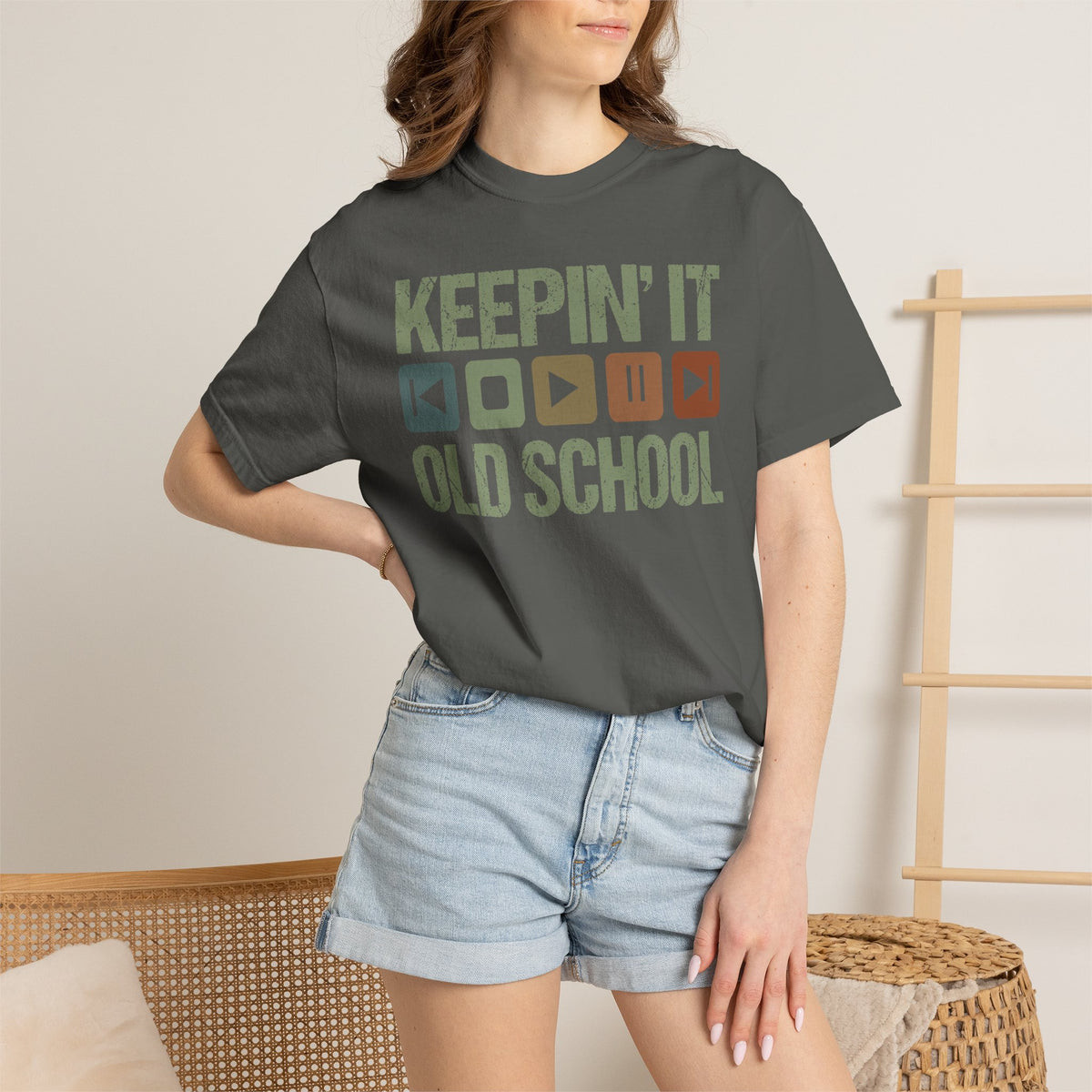Keepin' It Old School T-Shirt — Retro Media Buttons Graphic Tee
