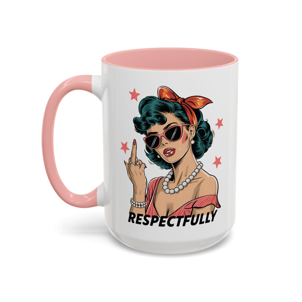 Respectfully Retro Woman Mug | Funny Sassy Middle Finger Coffee Cup