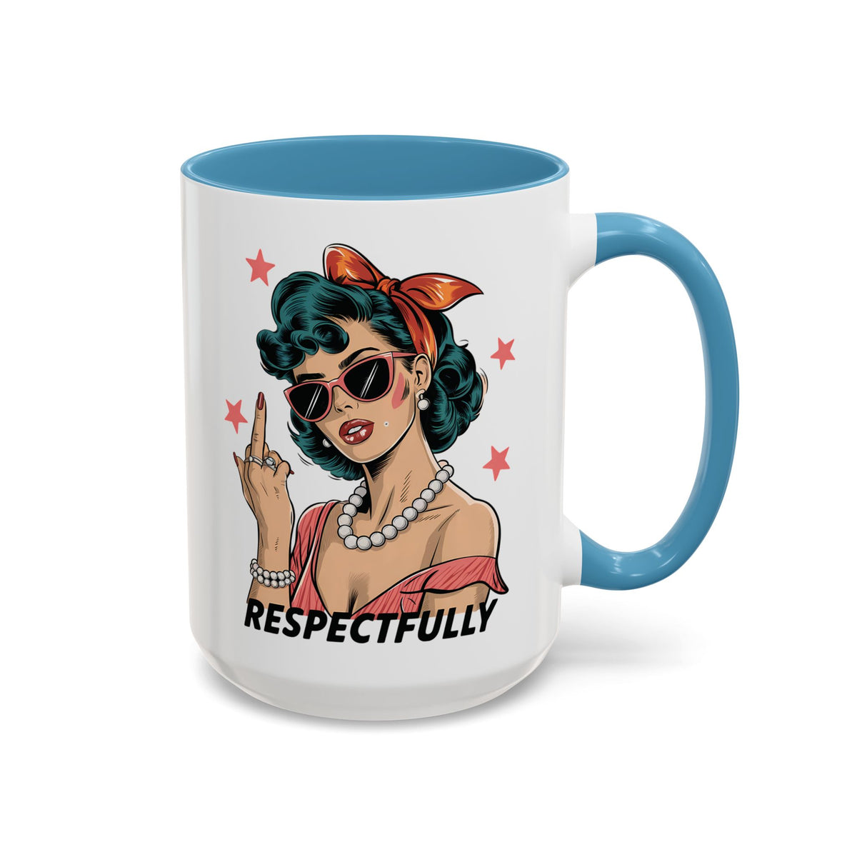 Respectfully Retro Woman Mug | Funny Sassy Middle Finger Coffee Cup