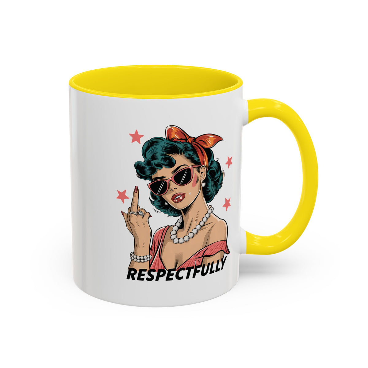 Respectfully Retro Woman Mug | Funny Sassy Middle Finger Coffee Cup