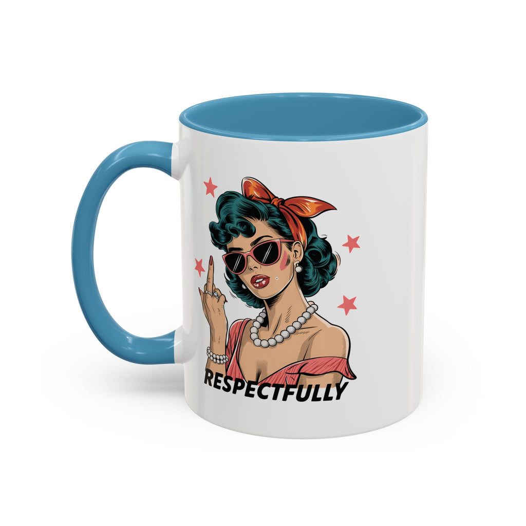Respectfully Retro Woman Mug | Funny Sassy Middle Finger Coffee Cup