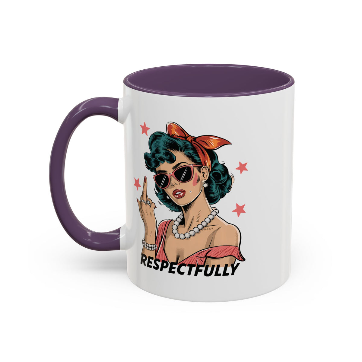 Respectfully Retro Woman Mug | Funny Sassy Middle Finger Coffee Cup