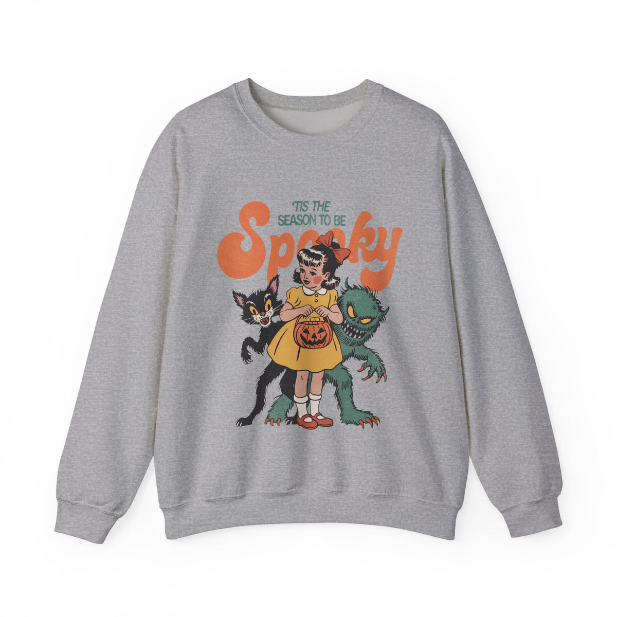 Spooky Vintage Girl Crewneck Sweatshirt — 'Tis the Season to Be Spooky Halloween Sweater