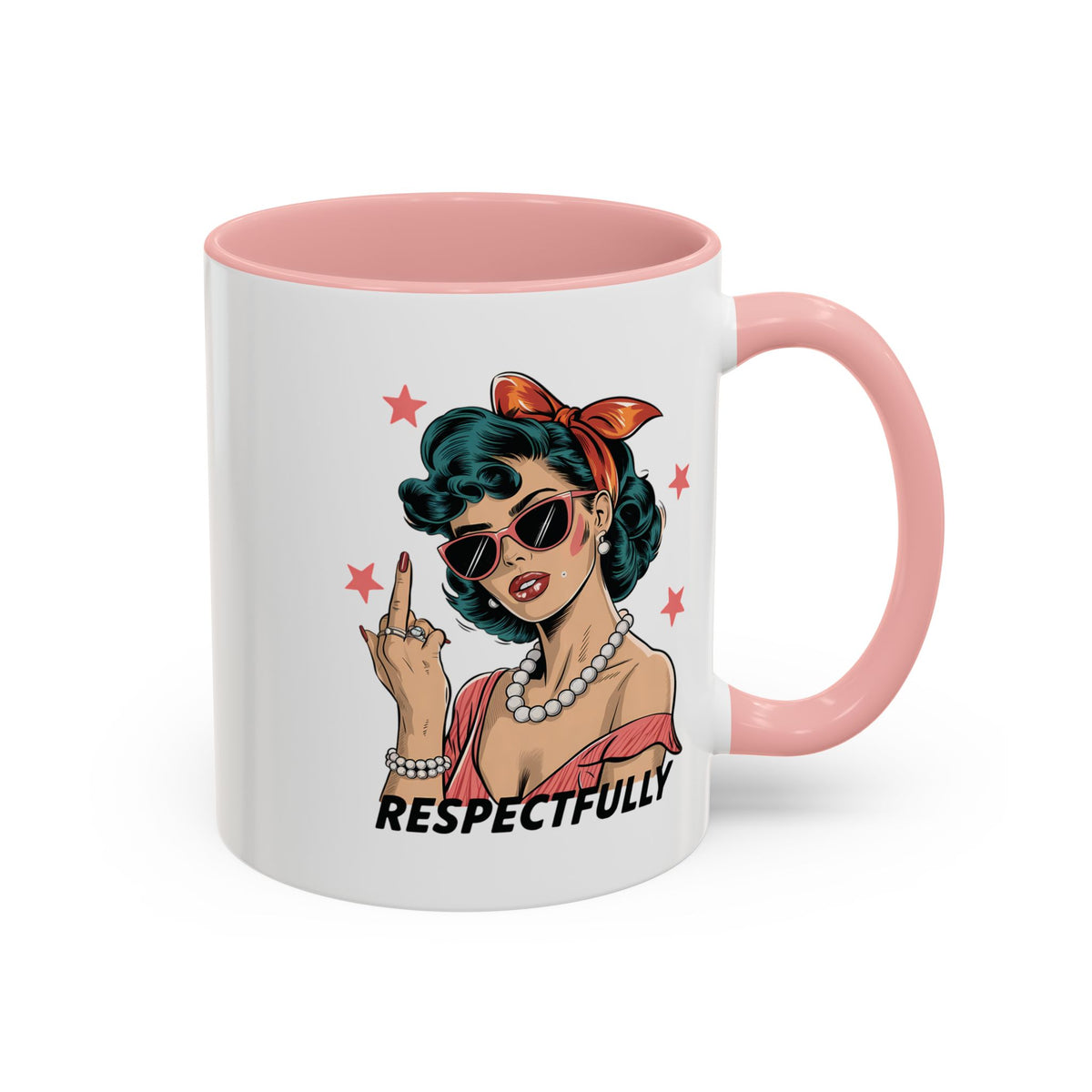 Respectfully Retro Woman Mug | Funny Sassy Middle Finger Coffee Cup