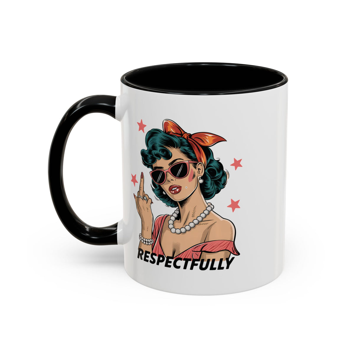 Respectfully Retro Woman Mug | Funny Sassy Middle Finger Coffee Cup