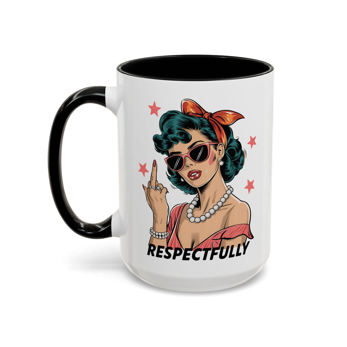 Respectfully Retro Woman Mug | Funny Sassy Middle Finger Coffee Cup