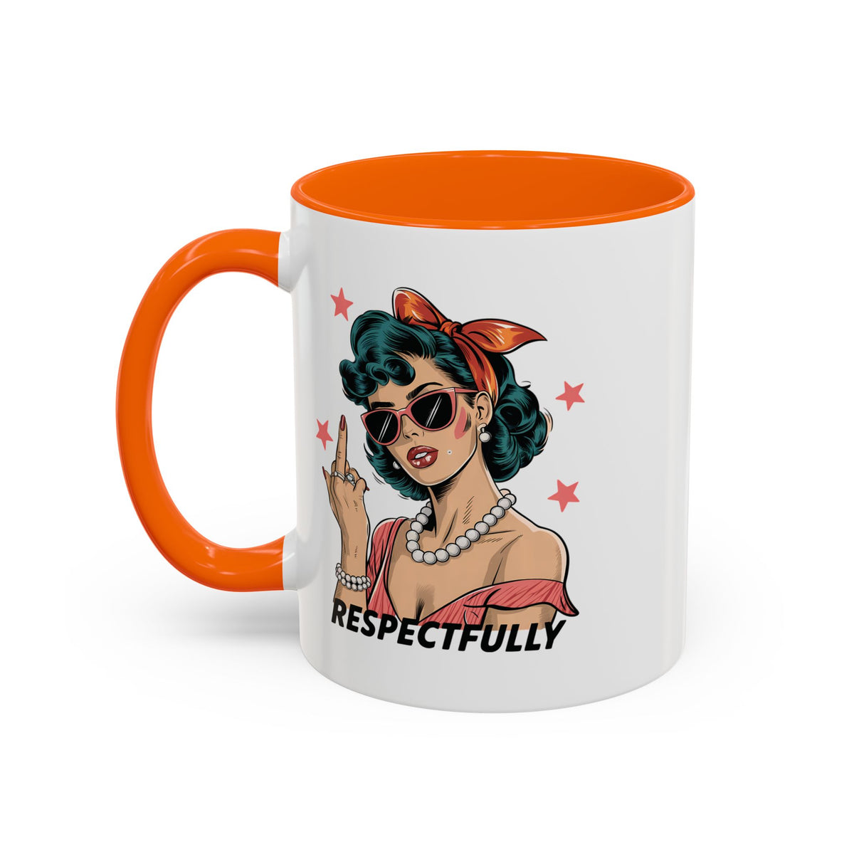 Respectfully Retro Woman Mug | Funny Sassy Middle Finger Coffee Cup