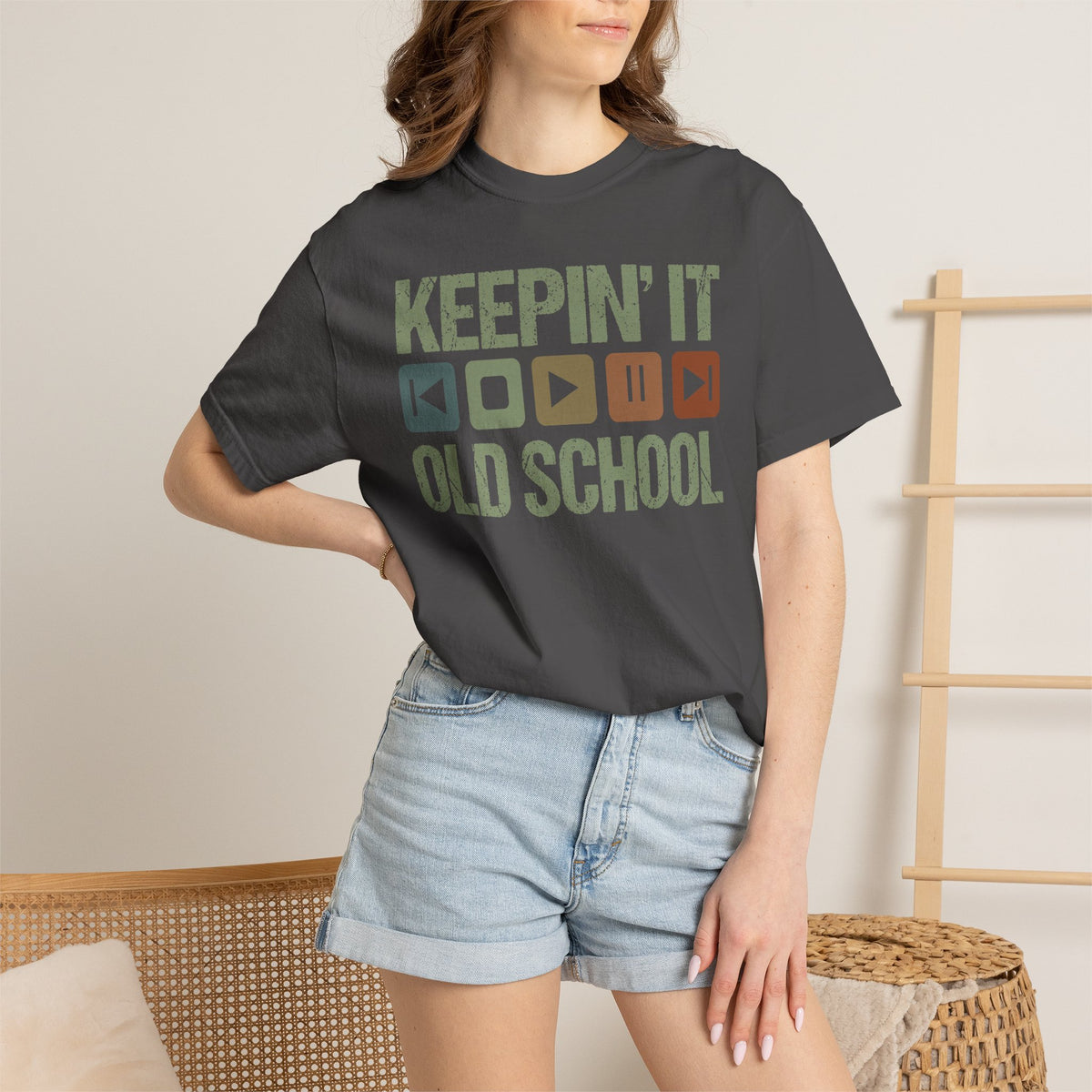 Keepin' It Old School T-Shirt — Retro Media Buttons Graphic Tee
