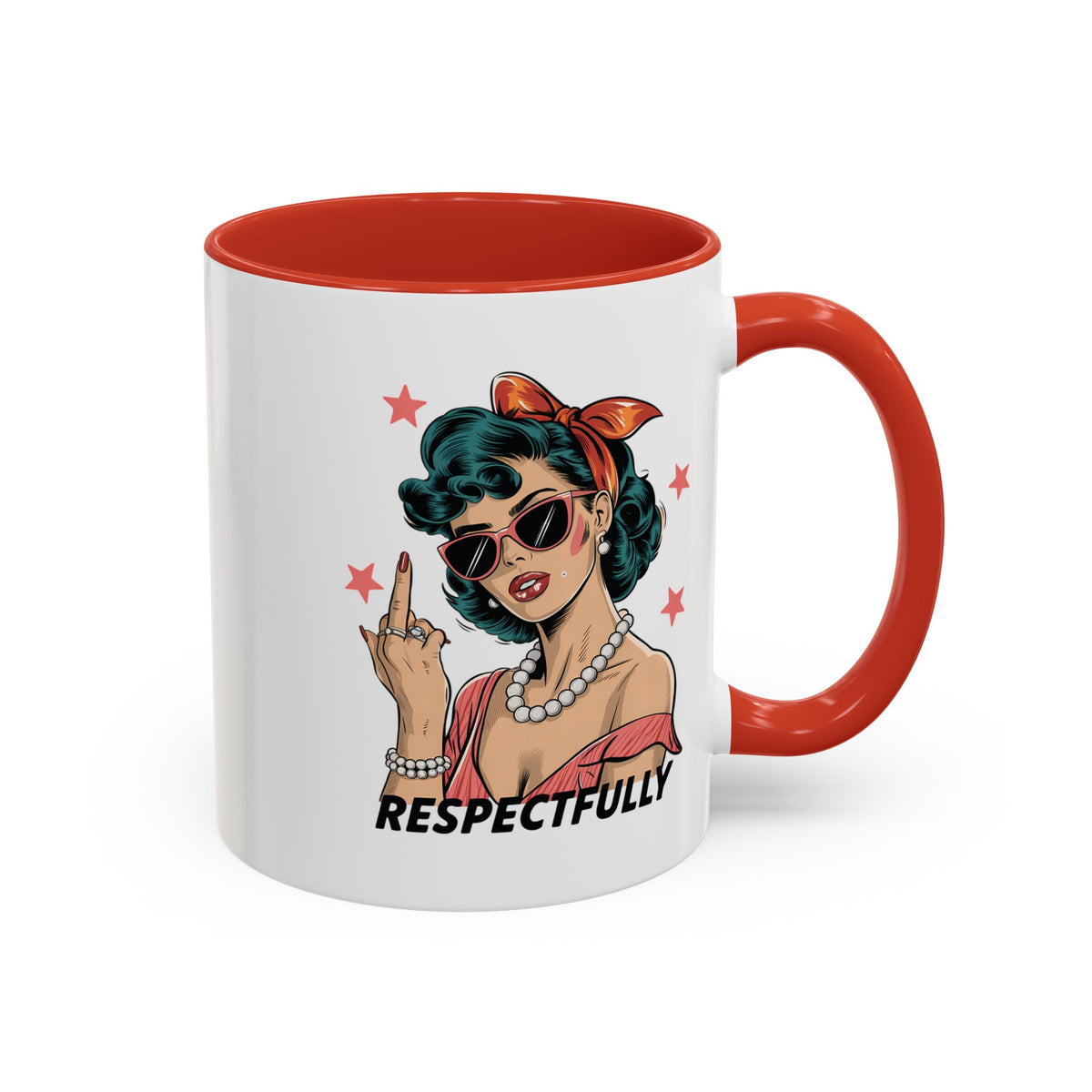Respectfully Retro Woman Mug | Funny Sassy Middle Finger Coffee Cup