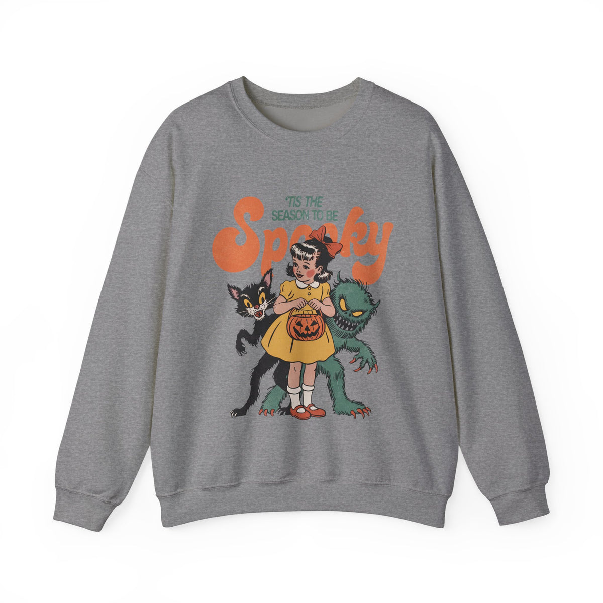 Spooky Vintage Girl Crewneck Sweatshirt — 'Tis the Season to Be Spooky Halloween Sweater