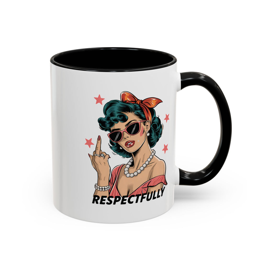 Respectfully Retro Woman Mug | Funny Sassy Middle Finger Coffee Cup