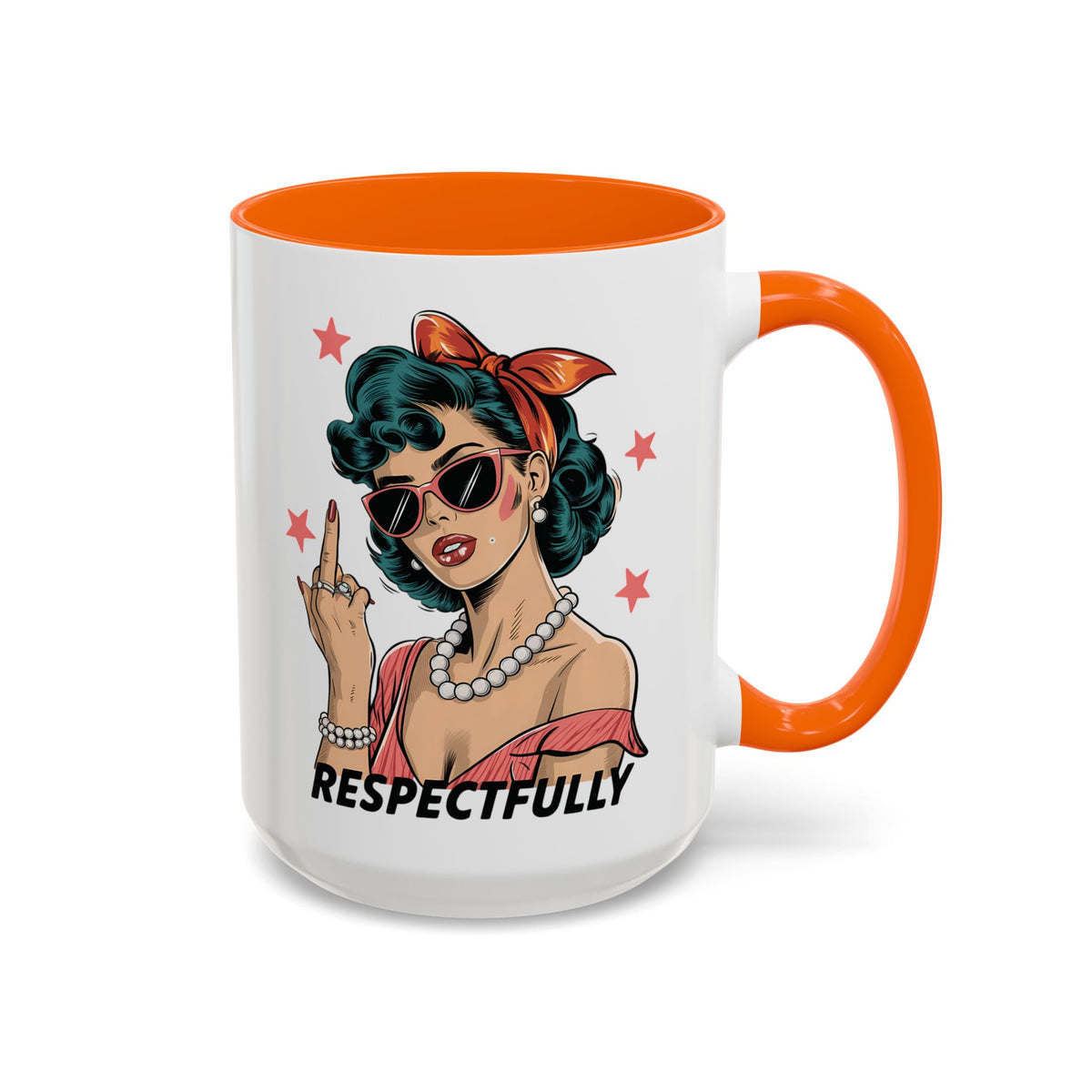 Respectfully Retro Woman Mug | Funny Sassy Middle Finger Coffee Cup