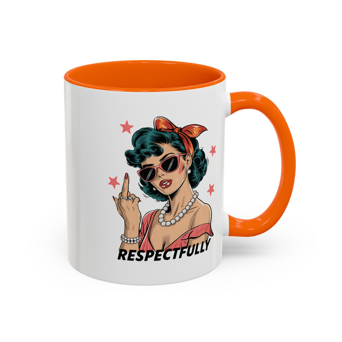 Respectfully Retro Woman Mug | Funny Sassy Middle Finger Coffee Cup