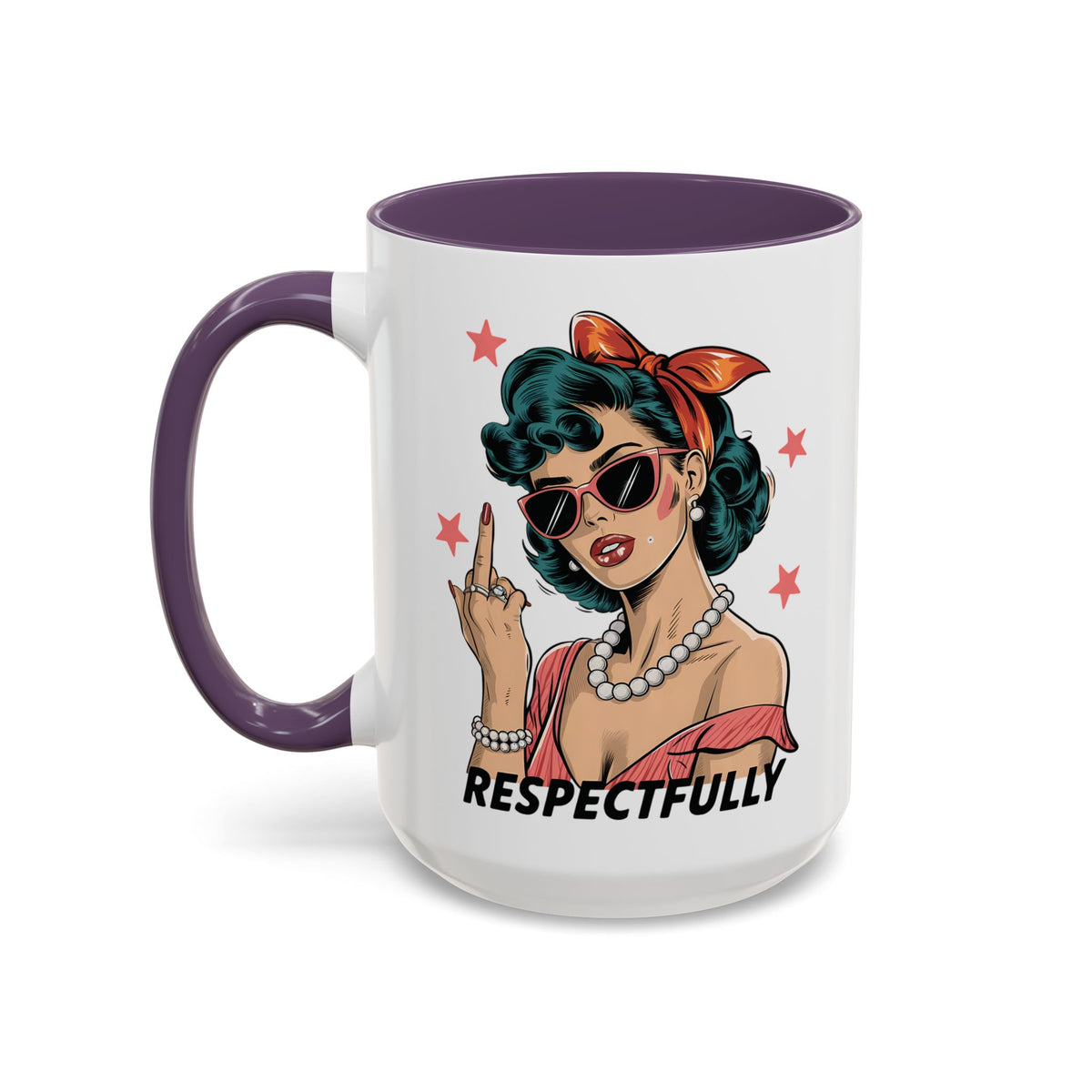 Respectfully Retro Woman Mug | Funny Sassy Middle Finger Coffee Cup